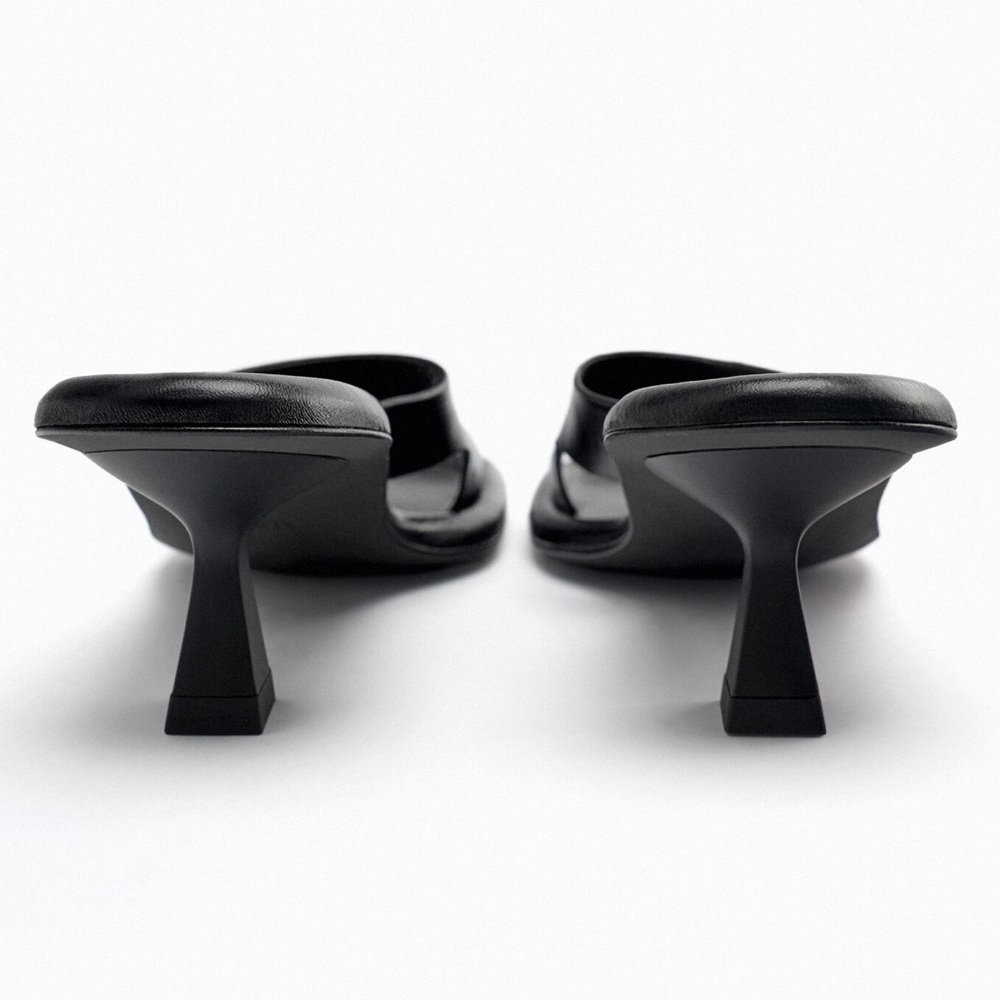 Zara | Black Leather Heeled Mules - Picture 4 of 12